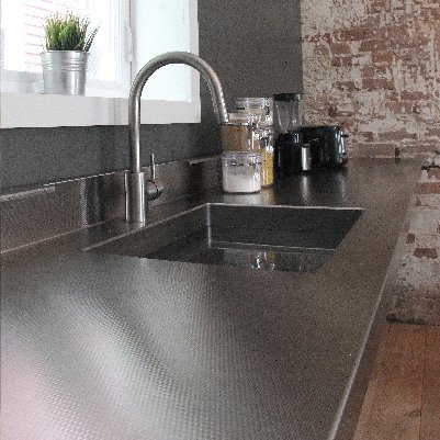 1-1/2″ Thick – Stainless Steel Countertops w/ 6″ Boxed Backsplash